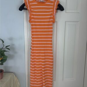 Zara Orange and White Striped Midi Dress